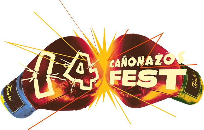 Dos guantes de boxeo chocando con el logotipo 14 Cañonazos Fest